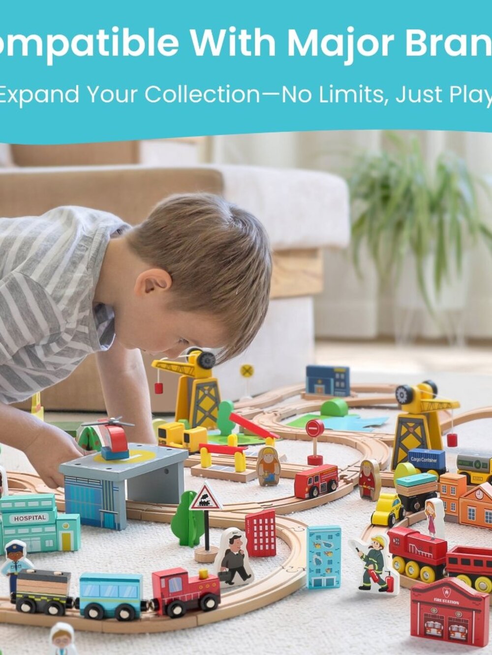 Wooden Train Set for Toddlers, 36 Pcs with Wooden Tracks Expandable, Changeable - Picture 7 of 7